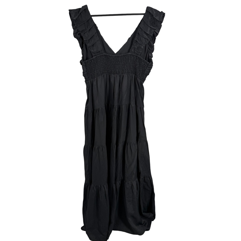 Chelsea 28 Dress Size Large Black Ruffle V-Neck Smocked Tiered Maxi Linen Blend - Picture 6 of 9